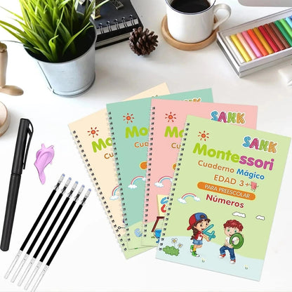 SUPER KIT DE 4 LIBROS DE CALIGRAFÍA REUTILIZABLES TINTA MÁGICA